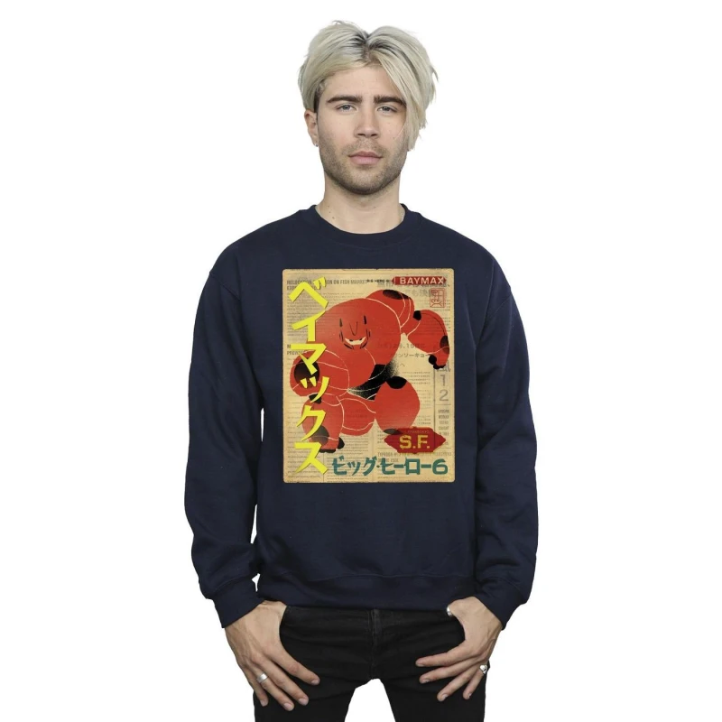 Image of Disney Men Big Hero 6 Baymax Baymax Newspaper Sweatshirt in Navy Size: Small Navy S Male 5059934863767