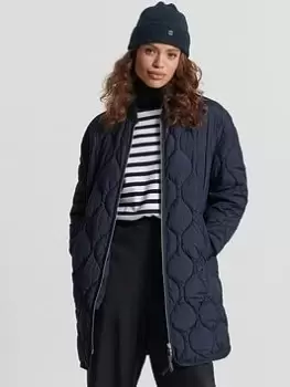 Image of Superdry Studios Longline Quilted Coat - Navy, Size 14, Women