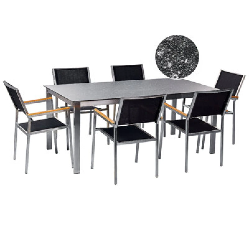 Image of Beliani Garden Dining Set 6 Seater Cosoleto/grosseto Tempered Glass Granite Effect Black