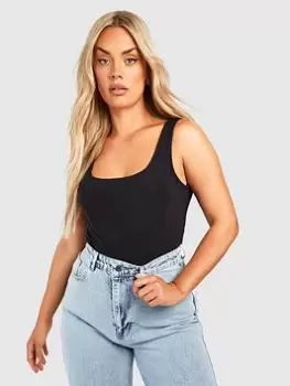 Image of Boohoo Plus Slinky Strappy Bodysuit - Black, Size 26, Women