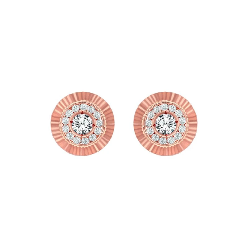 Image of Jewelco London 9ct Rose Gold CZ Fluted Bezel Sunburst Stud Earrings, 10mm - JES352 Rose Gold unisex