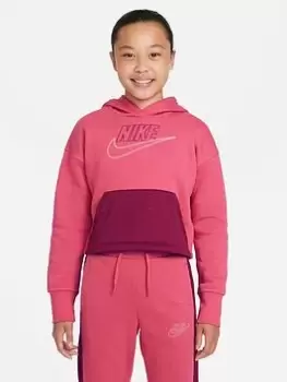 Image of Nike NSW Club Fleece Hood Icon Clash Hoodie - Pink/Maroon, Pink/Maroon, Size L, Women