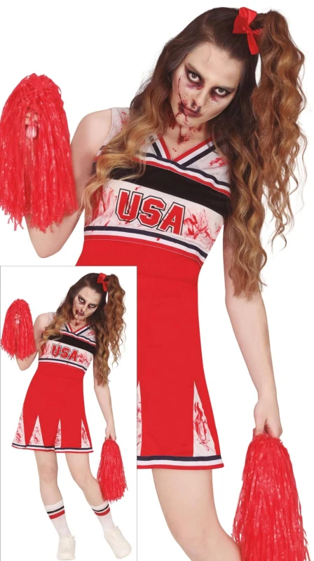 Image of Fiestas Guirca Fancy Dress Teen Zombie Cheerleader in Red Size: 15-16 Years Red Unisex 15-16 Years