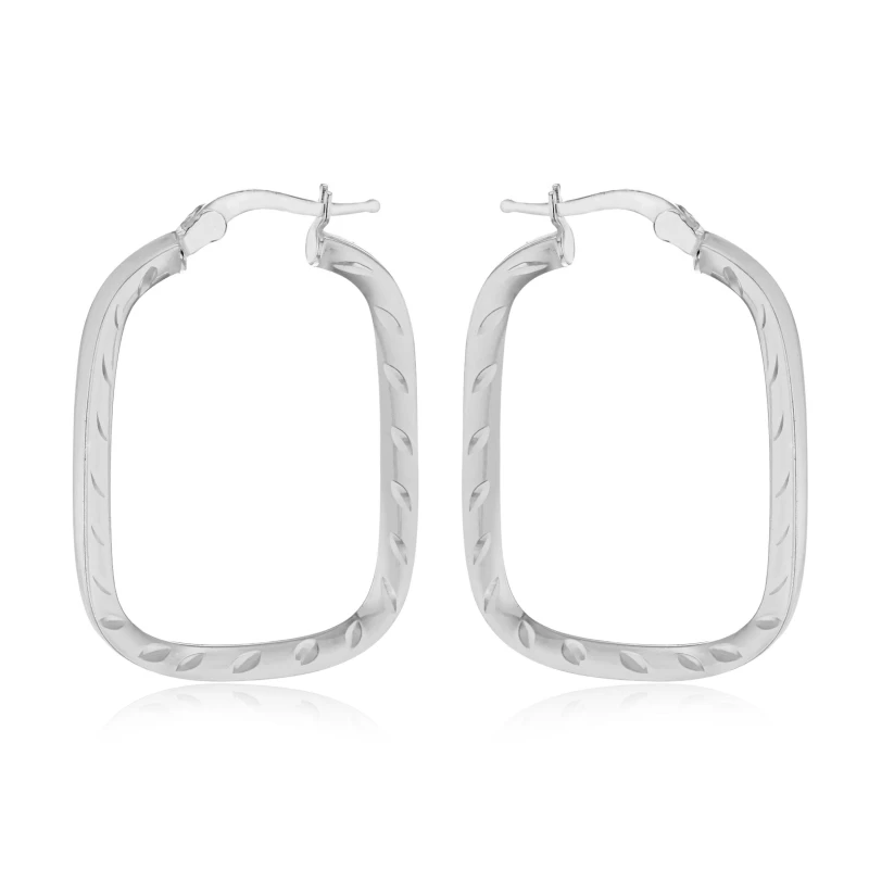 Image of Be You Sterling Silver Patterned-Rectangle Hoops Sterling Silver female One Size