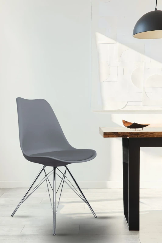 Image of Fusion Living Soho Plastic Dining Chair With Chrome Metal Legs Dark Grey FL1855