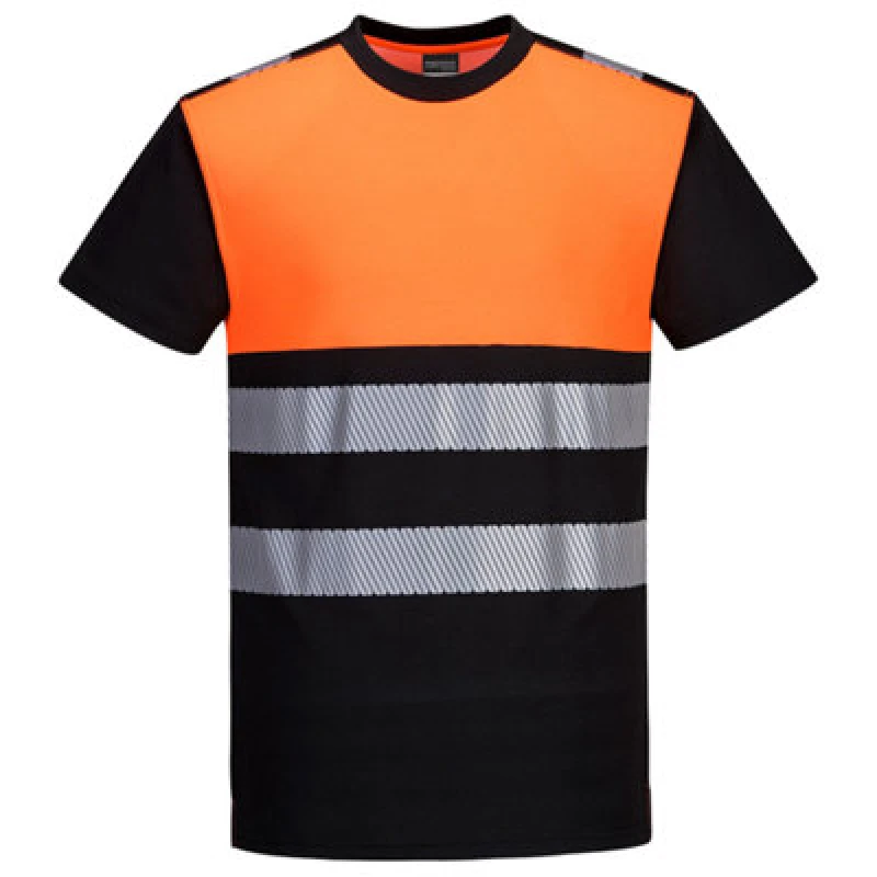 Image of Portwest PW3 Hi Vis Cotton Comfort Class 1 Short Sleeve T Shirt PW311BKOS Colour: Black / Orange