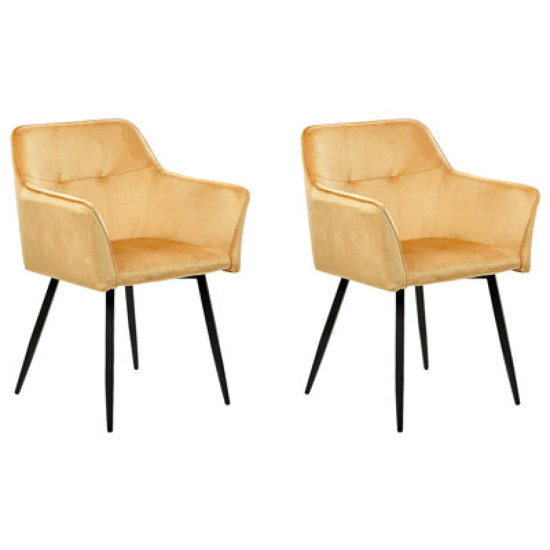Image of Beliani Set Of 2 Dining Chairs Jasmin Velvet Mustard