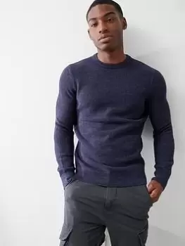 Image of Superdry Vintage Textured Crew Knit - Navy, Size XL, Men