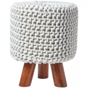 Image of Natural Tall Cotton Knitted Footstool on Legs - Natural - Homescapes