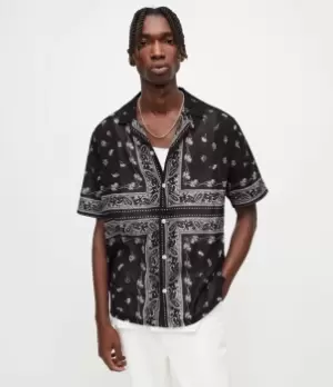 Image of AllSaints Mens Pima Bandana Print Shirt, Black/Grey, Size: M