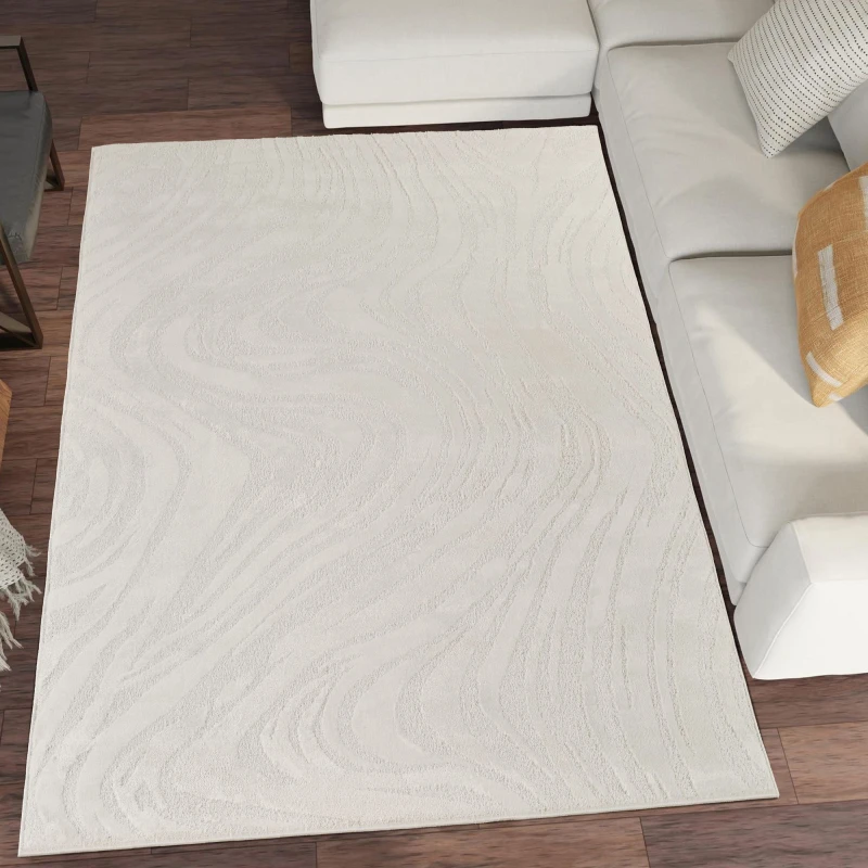 Image of Hamilton Modern Metallic Sheen Area Rug - Marble Inspired Design Cream 200Cm X 290Cm