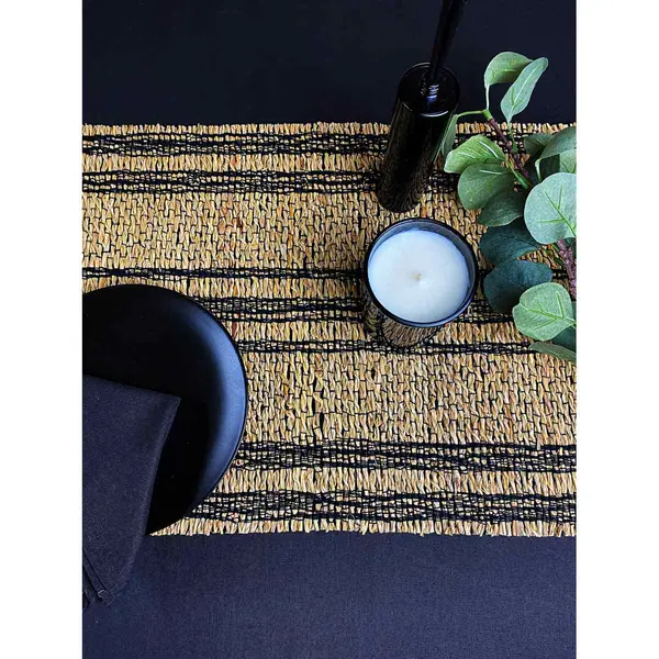 Image of Esselle Tay Seagrass/ Cotton Table Runner 35x180cm Black Colour