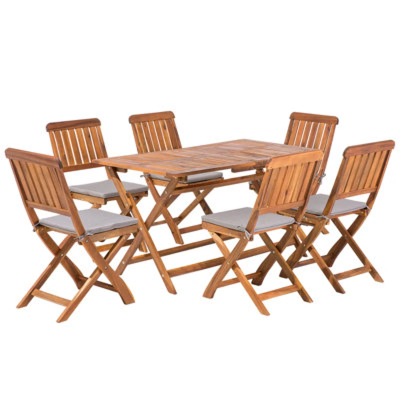 Image of Beliani Garden Dining Set 6 Seater Cento With Cushions Acacia Wood Brown