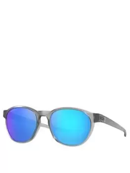 Image of Oakley Oakley Reedmace Matte Grey Ink Round Frame Prizm Sapphire Lens Sunglasses, Grey, Men
