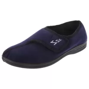 Image of Zedzzz Mens Connor Touch Fastening Velour Slippers (9 UK) (Navy Blue)