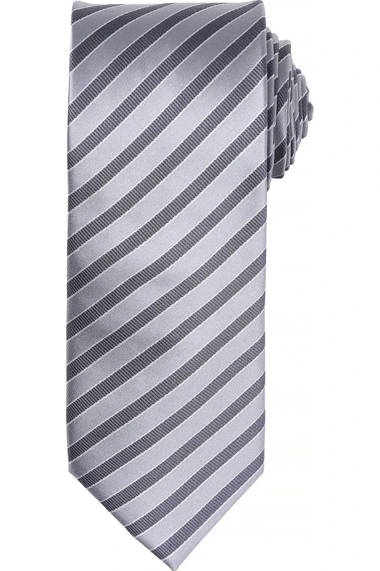 Image of Premier Premier Men Double Stripe Pattern Formal Business Tie in Metallic Silver Metallic Silver One Size Male 5057080770632