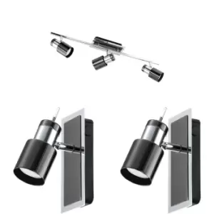 Image of Ceiling Spot Light & 2x Matching Wall Lights Black Nickel Adjustable Shade