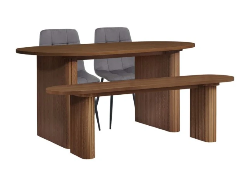 Image of Birlea Axel Walnut 160cm Dining Table and Chair and Bench Set