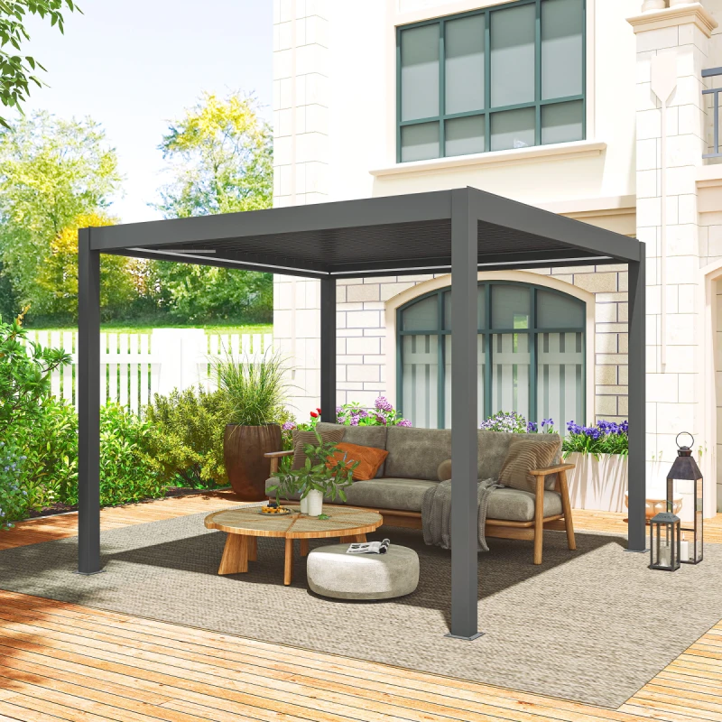 Image of Outsunny Outsunny 3 x 3(m) Electric Louvered Pergola Aluminium Pergola w/ LED Light
