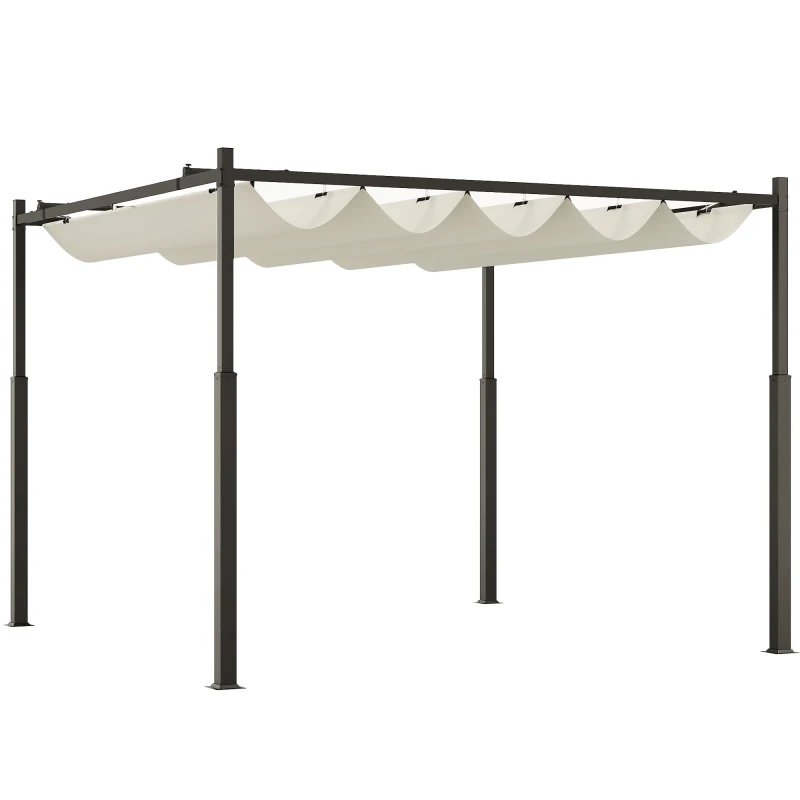 Image of Outsunny 3 x 3(m) Pergola with Retractable Roof - 80mm Metal Column - Cream TJ Hughes Grey 5063603461789