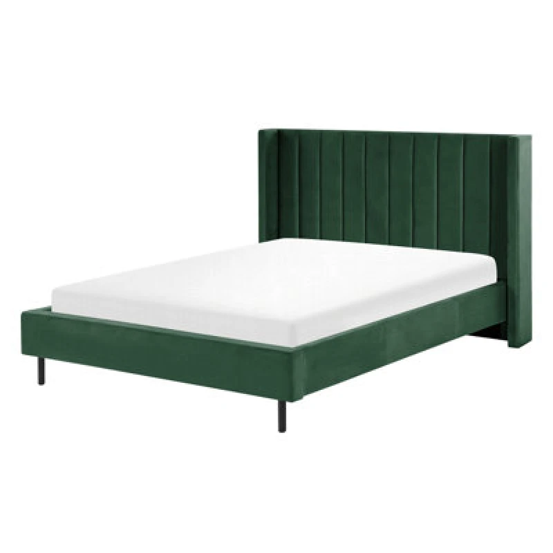 Image of Beliani Bed Velvet Villette 140 X 200 Cm (Eu Double) Dark Green