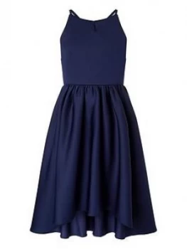 Image of Monsoon Girls Bow Back Scuba Halter Prom Dress - Navy