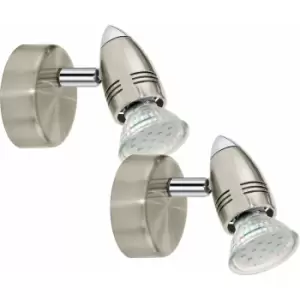 Image of 2 pack Wall 1 Spot Light Colour Satin Nickel Chrome Plated GU10 1x3W Included