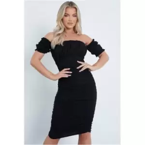 Image of I Saw It First Black Bengaline Puff Sleeve Ruched Bust Mini Dress - Black