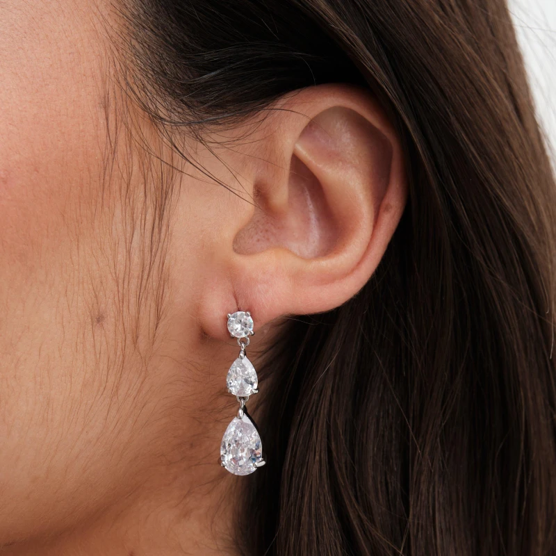 Image of Jon Richard Rhodium Plated CZ Triple Peardrop Earrings Jewellery Sets One Size Silver 72803411000