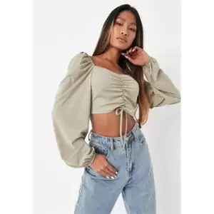 Image of Missguided Ruched Blouson Milkmaid - Green