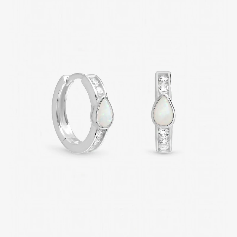 Image of Inicio Sterling Silver Plated Opal Huggie Hoops Huggie Earrings One Size Silver 40036111000