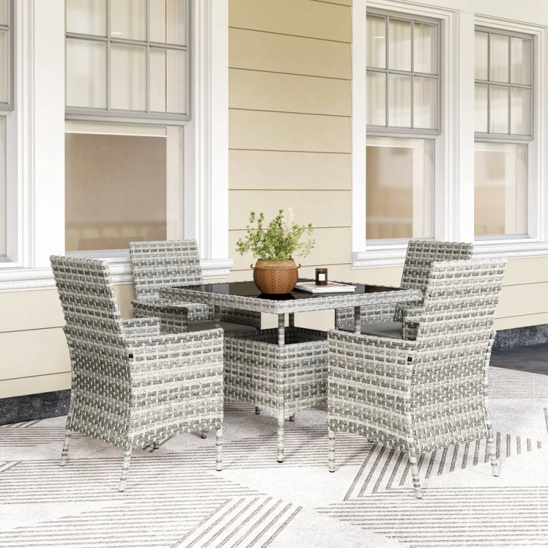 Image of Outsunny 4 Seater Rattan Garden Furniture Set with Cushion, Mixed-Grey 861-113V70GG