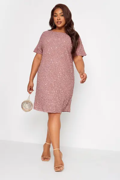 Image of Yours Embellished Shift Dress Dusty Pink