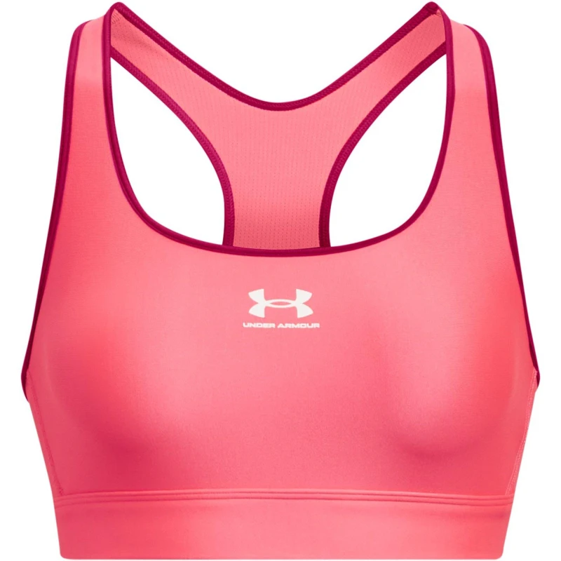 Image of Under Armour HeatGear Armour Mid Padless Sports Bra Womens Medium Impact Sports Bras 8 (XS) Pink 34382507310