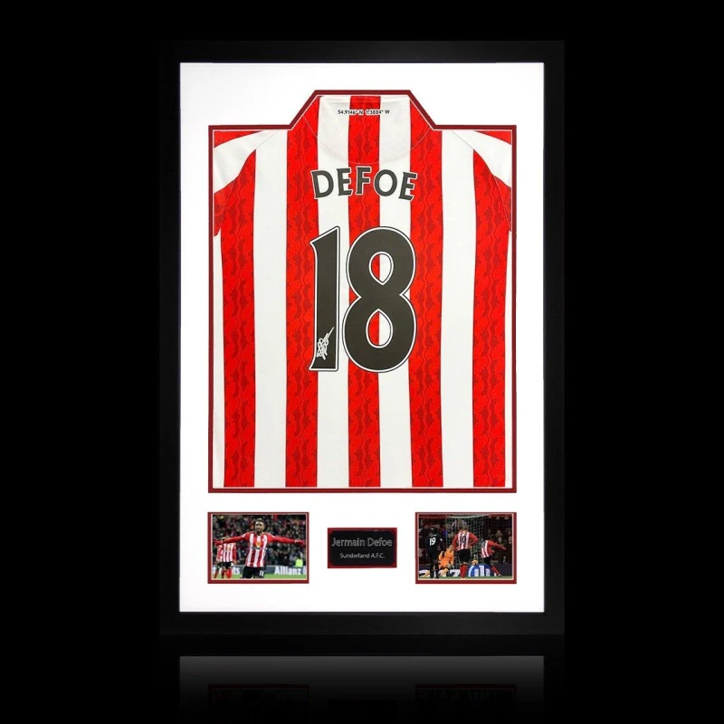 Image of The Fan Cave Jermain Defoe Signed Sunderland Shirt Premium Fram Red & White unisex 850mm x 60