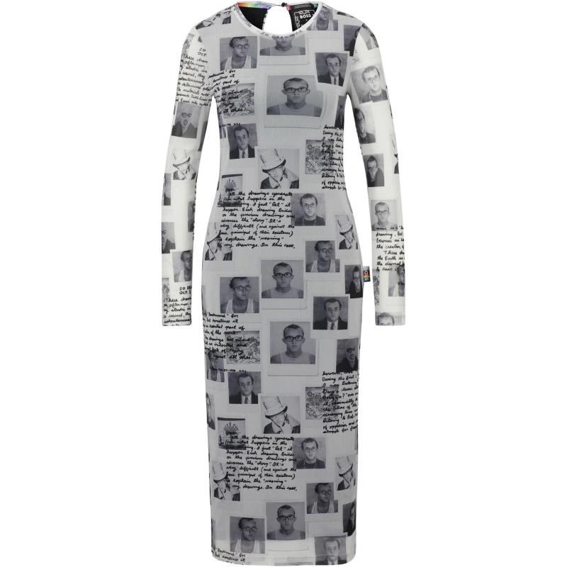 Image of Boss Womens Keith Haring Graphic Stretch Bodycon Dress Black female 8 (S)