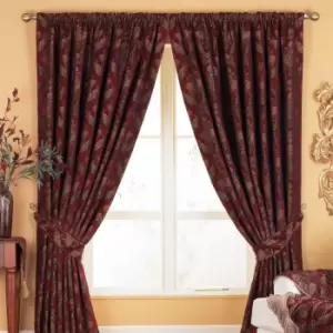 Image of Paoletti Shiraz Damask Jacquard Pencil Pleat Curtains (Pair) Polyester Burgundy (168X183Cm)
