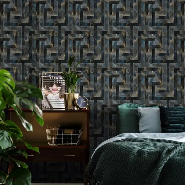 Image of Agate Key Navy Geometric Wallpaper - Blue - Fresco