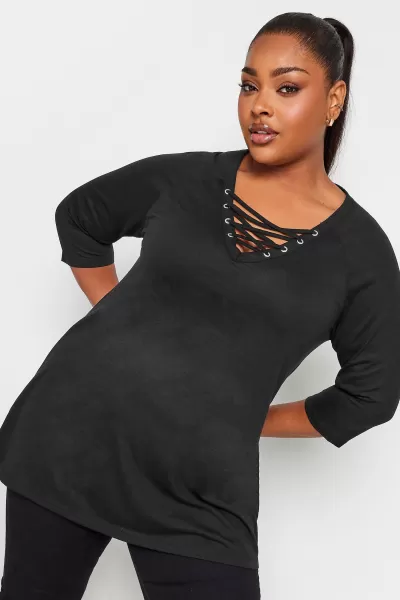 Image of Yours Lattice Detail Eyelet Top Black