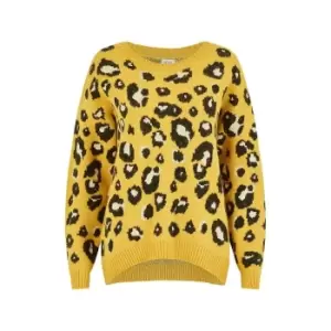 Image of Yumi Mustard Animal Print Knitted Jumper - Yellow