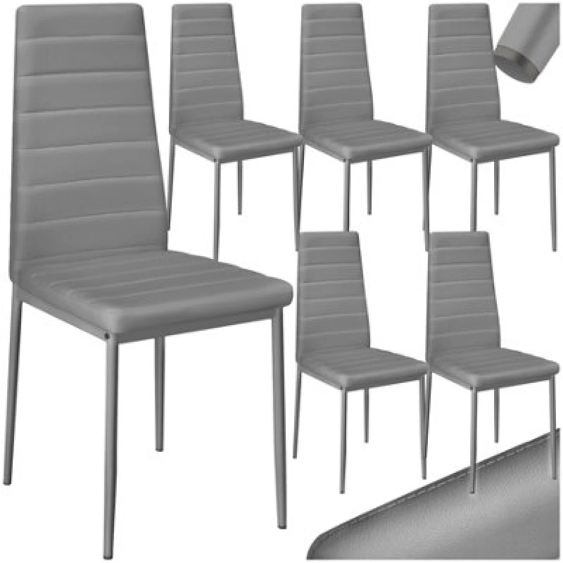 Image of Tectake Set Of 6 Dining Chairs - High Backrest, Padded, Synthetic Leather - Grey