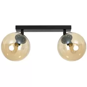 Image of Emibig Tofi Black Globe Twin Ceiling Spotlight with Amber Glass Shades, 2x E14