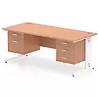 Image of Dynamic Rectangular Office Desk Beech MFC Cable Managed Cantilever Leg White Frame 1 x 2 Drawer 1 x 3 Drawer Fixed Ped 1800 x 800 x 730mm