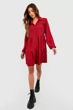 Image of Tiered Smock Shirt Dress