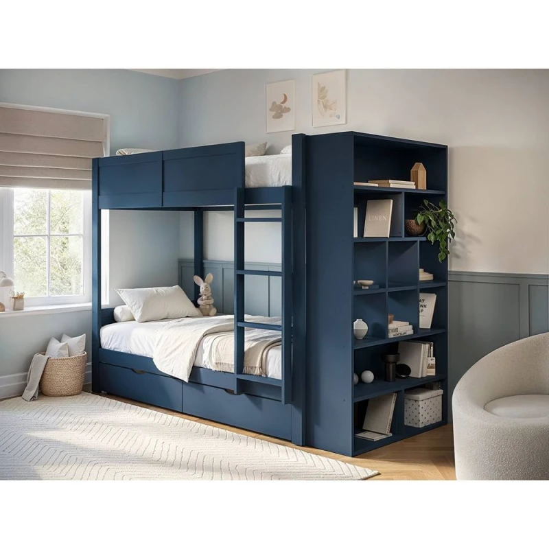 Image of Flair Ruby Wooden Bunk Bed with Storage in Blue Size: Single Blue Unisex Single