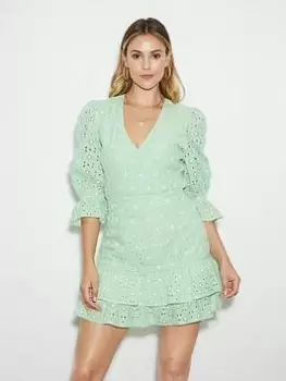 Image of Dorothy Perkins Broderie Frill Mini Skirt - Green, Size 10, Women