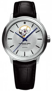 Image of Raymond Weil Mens Maestro Automatic Black Leather Exhibition Watch