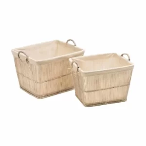 Image of Premier Housewares Rattan and Bamboo Storage Baskets with Cotton Liners Set of 2, white
