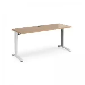 Image of TR10 straight desk 1600mm x 600mm - white frame and beech top