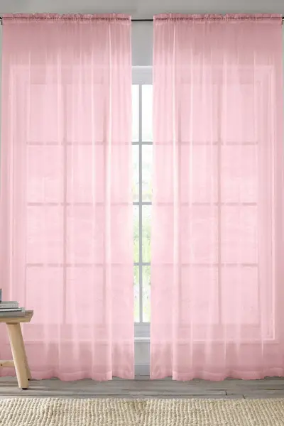 Image of Enhanced Living Sheer Plain Woven Voile Slot Top Curtain Panel Pair Pink
